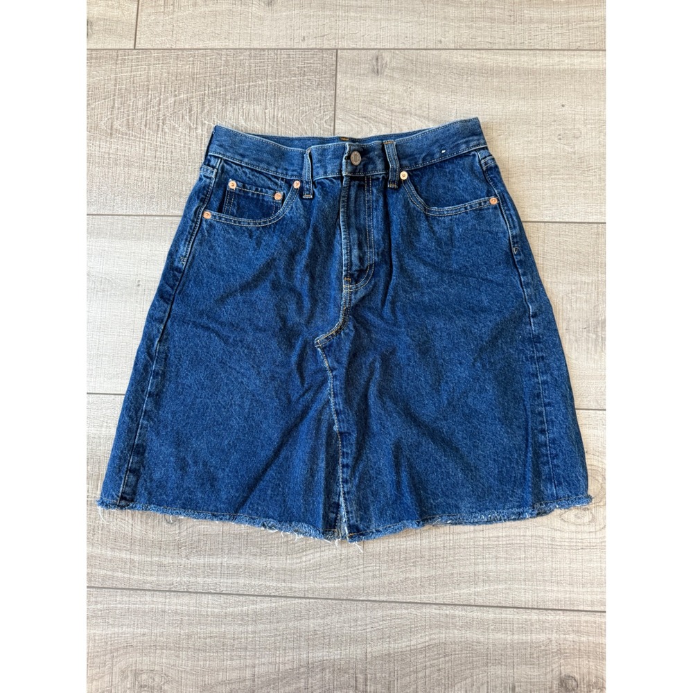 Gap Denim Mini Skirt Dark Wash Raw Hem High Waisted 100% Cotton Size 27 4R